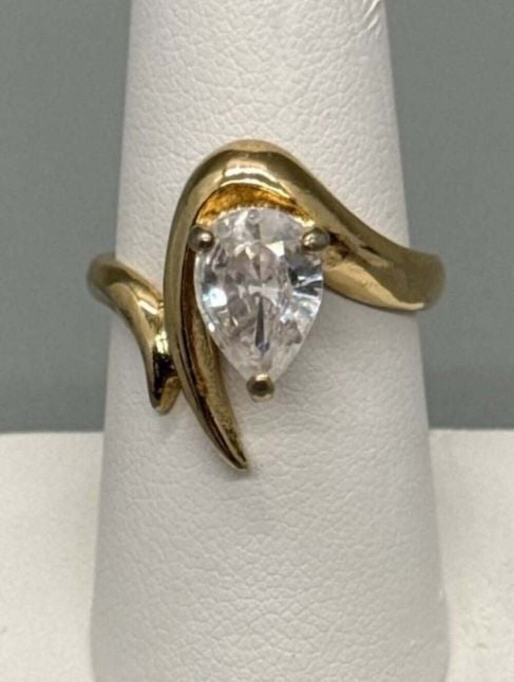 HAN 925 Thailand Sterling Silver Cubic Zirconia Pear Statement Ring Estate Vtg